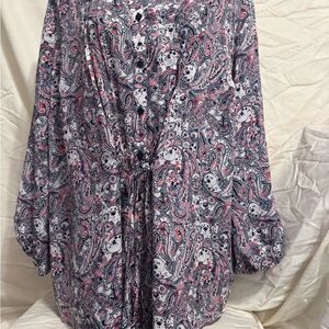 Terra & Sky Paisley Top in Pink, Navy & Teal